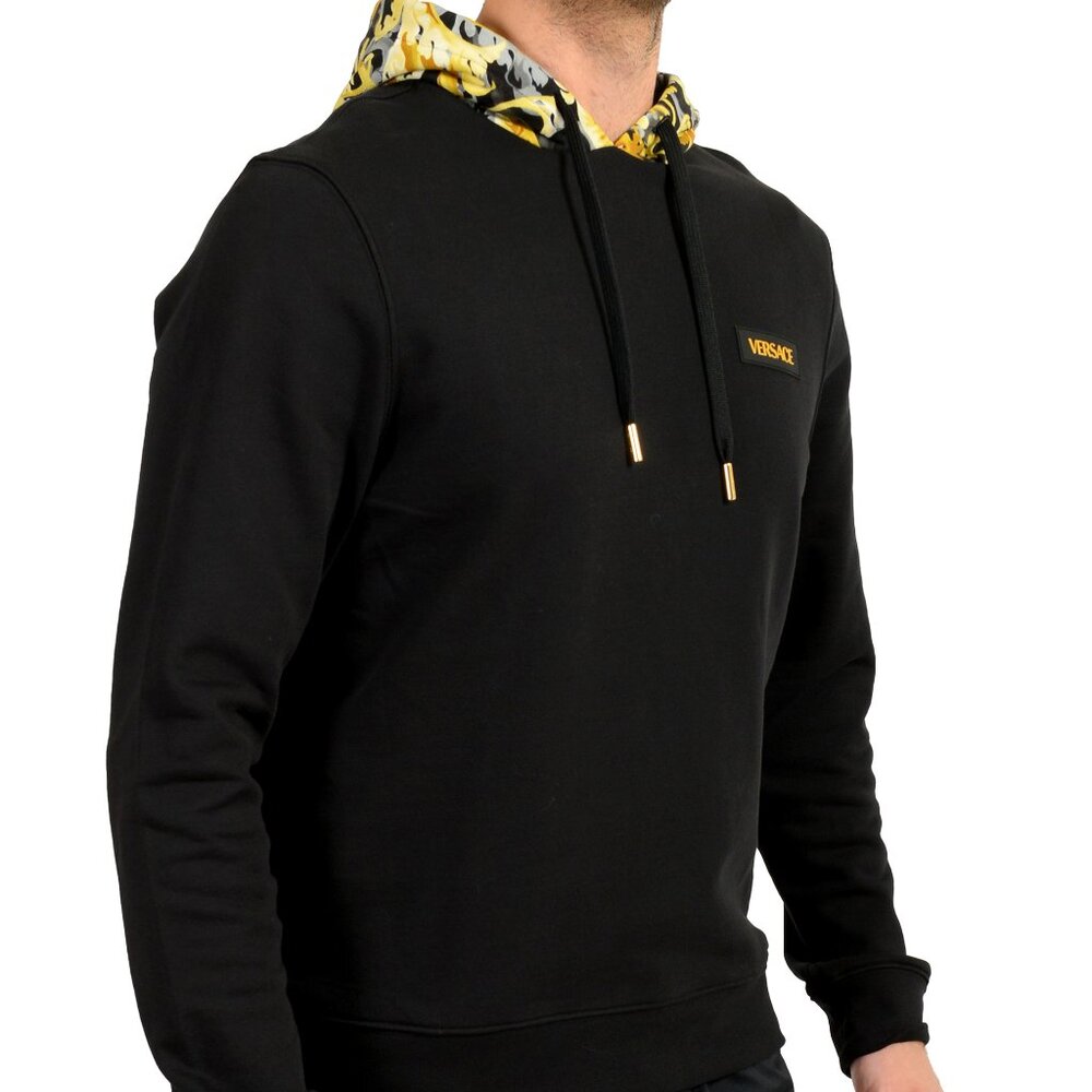 Versace Men's Black Logo Barocco Print Hooded Sweatshirt Hoodie - Picture 2 of 6
